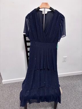 Women’s Navy Sparkle Tiered V-Neck Dress